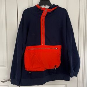 Free People Navy and Orange Oversized Hoodie